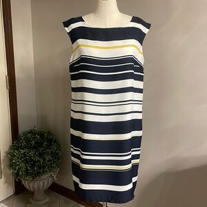 LOFT nautical stripe sleeveless dress zipped side / oval neckline size 12 - 14